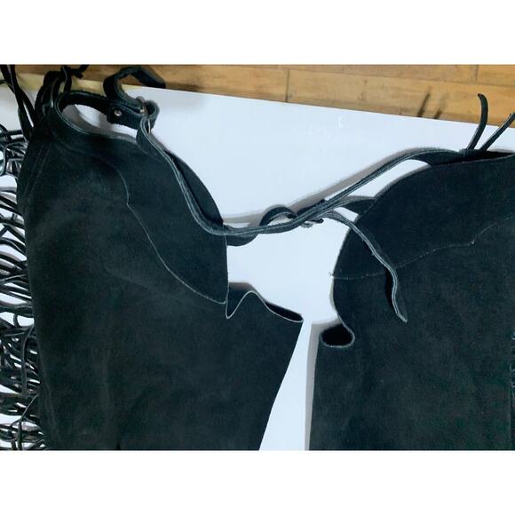 Equi-Grip HORSE Split Suede Leather Fringed PMS Show Chaps BLACK Size Adult L - Picture 7 of 15